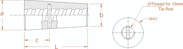 Steel Cone-Without Cap Code SNC1501 SNC1501-O (15mm) SIZE: a = Ø43mm b = Ø30mm c = 46mm L = 98mm - Image 2