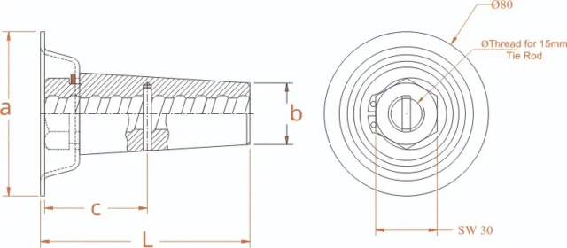Steel Cone-With Cap Code SNC1501 SNC1501-O (15mm)  SIZE: a =Ø80mm b =Ø30mm c = 50mm L =102mm SW 30 - Image 2