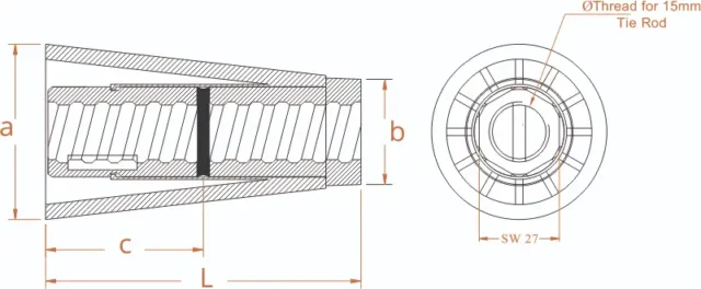 Steel Cone-Solid Core with plastic cone Code SCP1501 SCP1501-O (15mm) SIZE: a =Ø60mm b =Ø40mm c = 50mm L =100mm SW 27 - Image 2