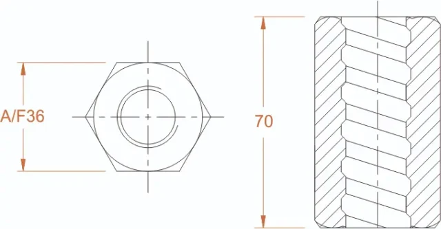 Hex Nut Code HN3670 HN3670-Z (20mm) SIZE:36x70mm - Image 2