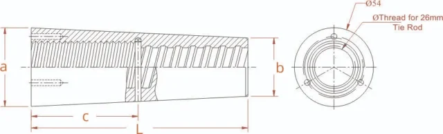 Steel Cone-Without Cap Code SN2601 SN2601-O (26mm) SIZE: a = Ø54mm b = Ø40mm c = 75mm L = 150mm - Image 2
