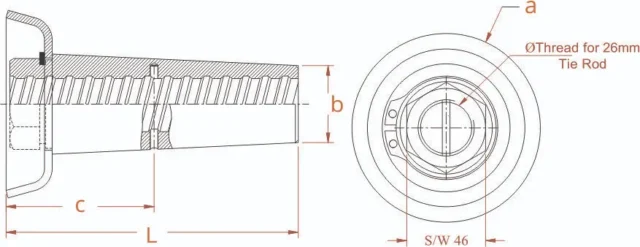 Steel Cone-With Cap Code SNC2601 SNC2601-O (26mm) SIZE: a = Ø98mm b = Ø40mm c = 80mm L = 152mm SW 46 - Image 2