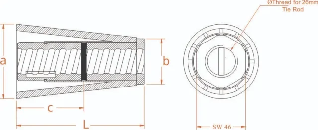 Steel Cone-Solid Core with plastic cone Code SCP2601 SCP2601-O (26mm) SIZE: a = Ø70mm b = Ø57mm c = 70mm L = 135mm SW 46 - Image 2